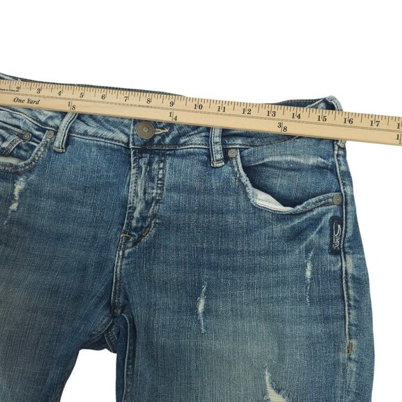 Silver Jeans Sam Boyfriend Sz 30 x 25 Mid Rise Stretch Distressed Crop Med Wash - Picture 9 of 12